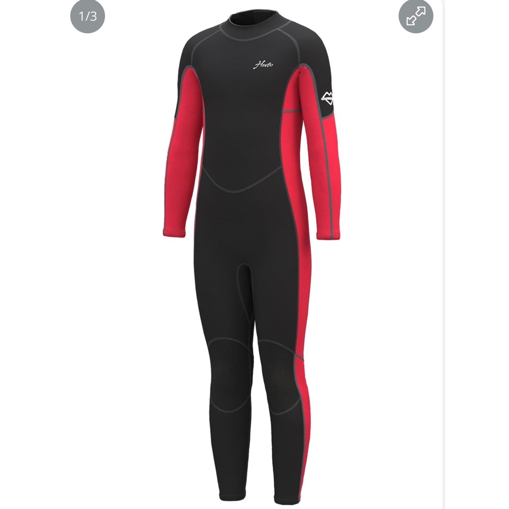 Hevto Wetsuit Kids Youth Unisex Black Red New Full Body Neoprene Thermal Surf